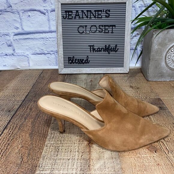 Veronica Beard Women’s Size 7M Suede Mules Heels Camel miriam - Picture 1 of 12